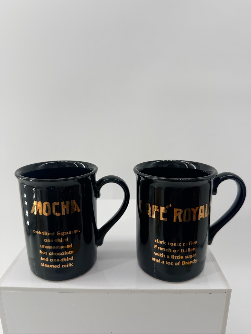 Otagiri Black Mugs with Gold 'Mocha' & 'Café Royal' Lettering